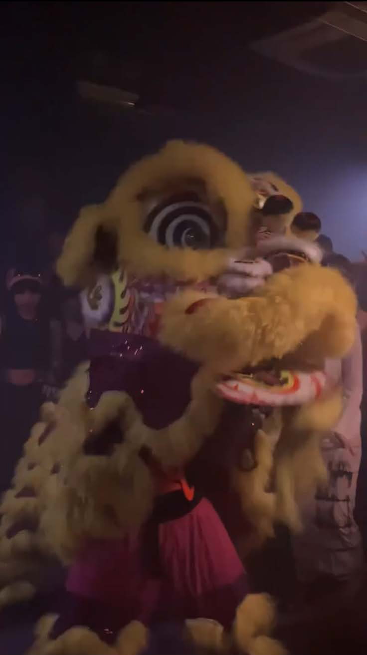 Lion dance performance in the club during Poing Lunar New Year, a collaboration between Nusaqueer Diaspora, Scattered Waves and Eastern Margins.